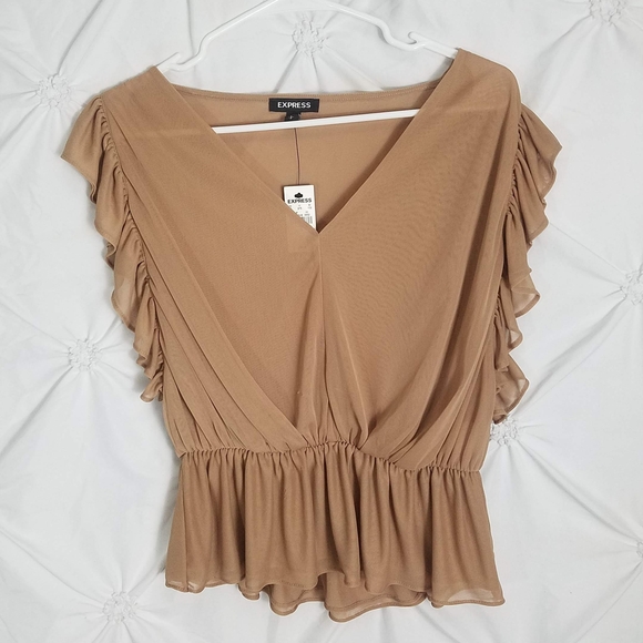 Express Tan Ruffle Top - Picture 4 of 10
